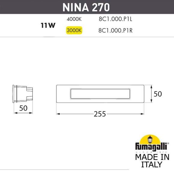 Светильник для подсветки лестниц встраиваемый Fumagalli Nina 270 8C1.000.000.WYP1L Светильник для подсветки лестниц встраиваемый Fumagalli Nina 270 8C1.000.000.WYP1L