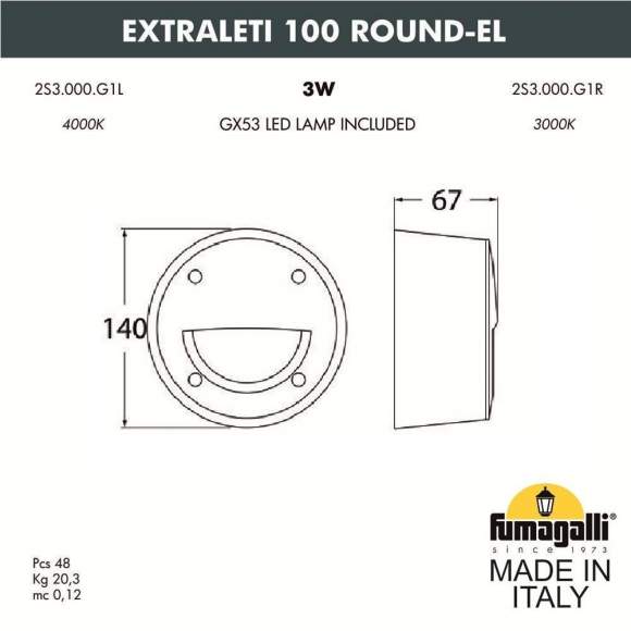 Светильник для подсветки лестниц накладной Fumagalli EXTRALETI 100 Round-EL 2S3.000.000.AYG1L Светильник для подсветки лестниц накладной Fumagalli EXTRALETI 100 Round-EL 2S3.000.000.AYG1L