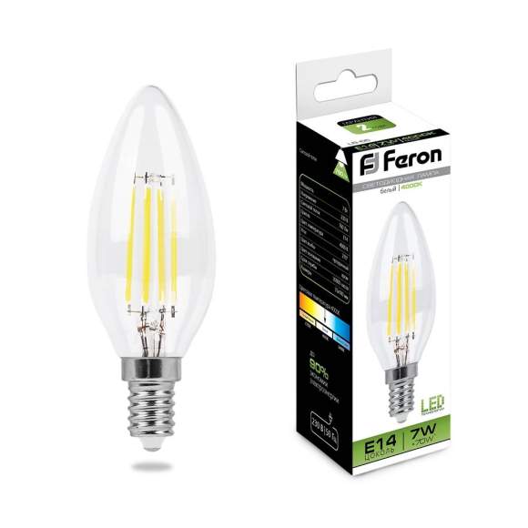 Филаментная светодиодная лампа E14 7W 4000K (белый) C35 LB-66 Feron (25780)