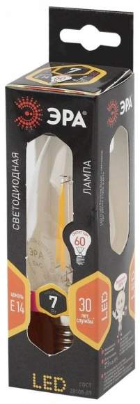 Филаментная светодиодная лампа Е14 7W 2700К (теплый) Эра F-LED B35-7W-827-E14 (Б0027942) Филаментная светодиодная лампа Е14 7W 2700К (теплый) Эра F-LED B35-7W-827-E14 (Б0027942)