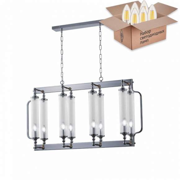 Подвесная люстра Crystal Lux с лампочками TOMAS SP8 L1000 CHROME+Lamps E14 Свеча Подвесная люстра Crystal Lux с лампочками TOMAS SP8 L1000 CHROME+Lamps E14 Свеча