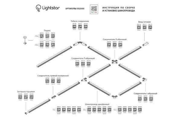 Однофазный шинопровод 2м Barra Lightstar 502025