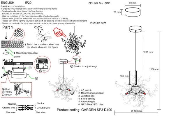Подвесной светильник Crystal Lux GARDEN SP3 D400 GOLD