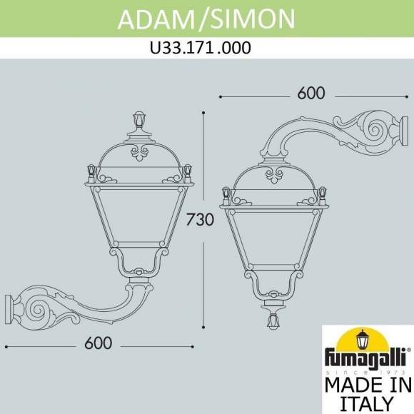 Светильник уличный настенный Fumagalli ADAM/Simon U33.171.000.AXH27 Светильник уличный настенный Fumagalli ADAM/Simon U33.171.000.AXH27