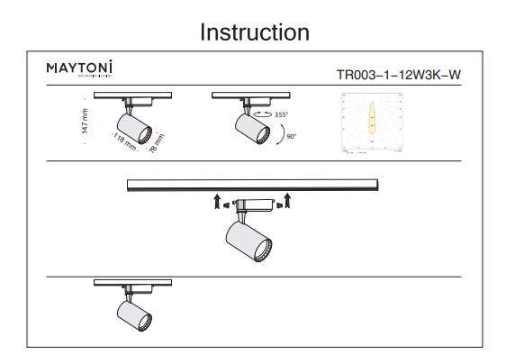 Однофазный LED светильник 12W 3000К для трека Maytoni Track TR003-1-12W3K-W