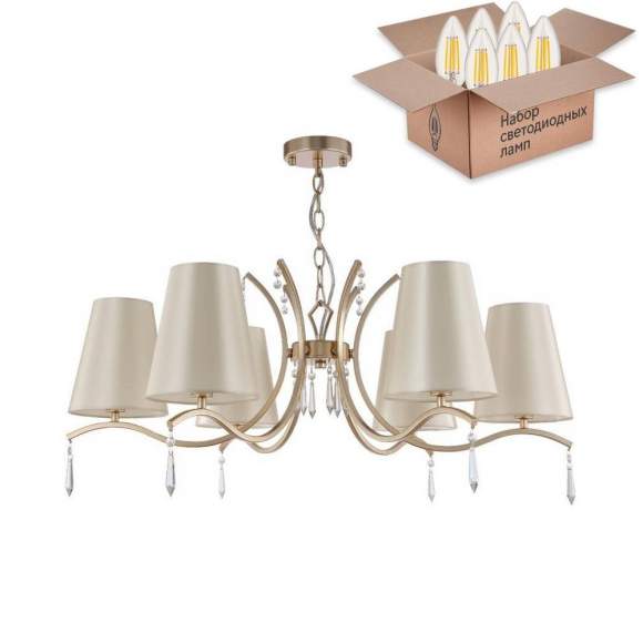 Подвесная люстра Crystal Lux с лампочками RENATA RENATA SP6 GOLD+Lamps E14 Свеча