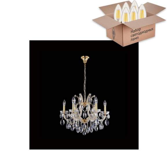 Подвесная люстра Crystal Lux с лампочками Hollywood SP6 Gold+Lamps E14 Свеча
