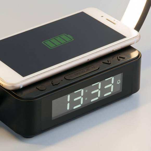 Светодиодная настольная лампа с беспроводной зарядкой и будильником Eurosvet Timelight 80505/1 черный a054132 Светодиодная настольная лампа с беспроводной зарядкой и будильником Eurosvet Timelight 80505/1 черный a054132