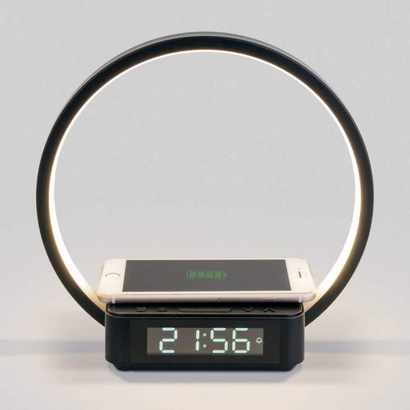 Светодиодная настольная лампа с беспроводной зарядкой и будильником Eurosvet Timelight 80505/1 черный a054132 Светодиодная настольная лампа с беспроводной зарядкой и будильником Eurosvet Timelight 80505/1 черный a054132