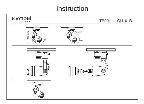 Однофазный светильник для трека Maytoni Track TR001-1-GU10-B Однофазный светильник для трека Maytoni Track TR001-1-GU10-B