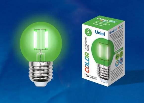 Светодиодная лампа E27 5W (зеленый) Air color Uniel LED-G45-5W-GREEN-E27 GLA02GR (UL-00002988) Светодиодная лампа E27 5W (зеленый) Air color Uniel LED-G45-5W-GREEN-E27 GLA02GR (UL-00002988)