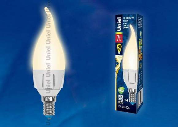 Светодиодная лампа E14 7W 3000K (теплый) Uniel LED-CW37 7W-WW-E14-FR PLP01WH (UL-00002416) Светодиодная лампа E14 7W 3000K (теплый) Uniel LED-CW37 7W-WW-E14-FR PLP01WH (UL-00002416)