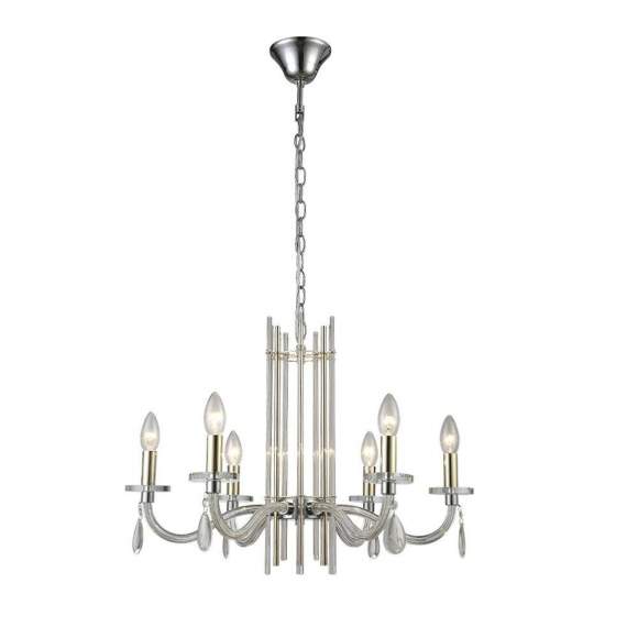 Подвесная люстра Crystal Lux с лампочками AURELIO SP6 GOLD+CHROME/TRANSPARENT+Lamps E14 Свеча