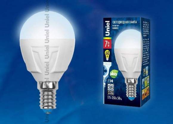 Светодиодная лампа E14 7W 4000K (белый) Uniel LED-G45 7W-NW-E14-FR PLP01WH (UL-00002417) Светодиодная лампа E14 7W 4000K (белый) Uniel LED-G45 7W-NW-E14-FR PLP01WH (UL-00002417)