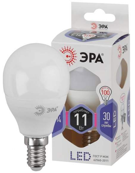 Светодиодная лампа E14 11W 6000К (холодный) Эра LED P45-11W-860-E14 (Б0032990)