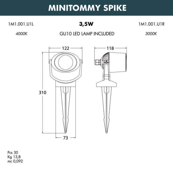 1M1.001.000.WXU1L Ландшафтный светодиодный светильник Fumagalli Minitommy Spike