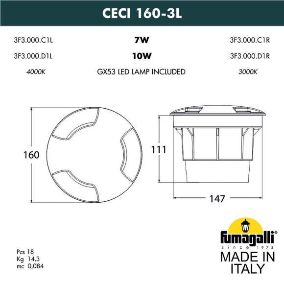 3F3.000.000.LXD1L Уличный встраиваемый светильник Fumagalli Ceci