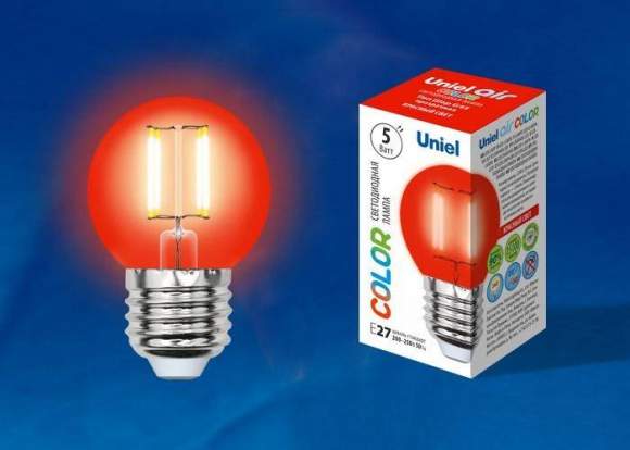 Лампа светодиодная E27 5W шар красный Uniel Air color LED-G45-5W/RED/E27 GLA02RD картон (UL-00002986) Лампа светодиодная E27 5W шар красный Uniel Air color LED-G45-5W/RED/E27 GLA02RD картон (UL-00002986)
