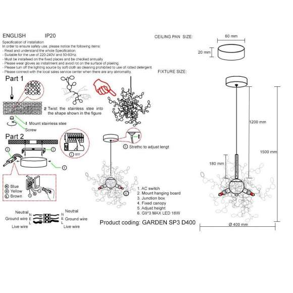 Подвесной светильник Crystal Lux с поддержкой Маруся GARDEN SP3 D400 GOLD-М