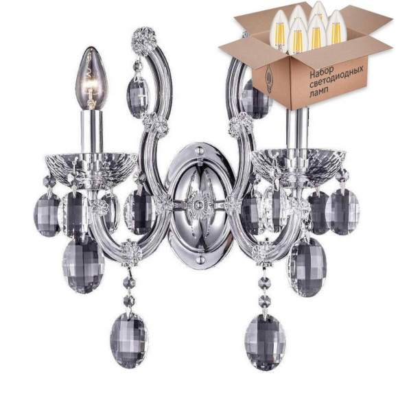 Бра Crystal Lux с лампочками Hollywood AP2 Chrome+Lamps E14 Свеча Бра Crystal Lux с лампочками Hollywood AP2 Chrome+Lamps E14 Свеча