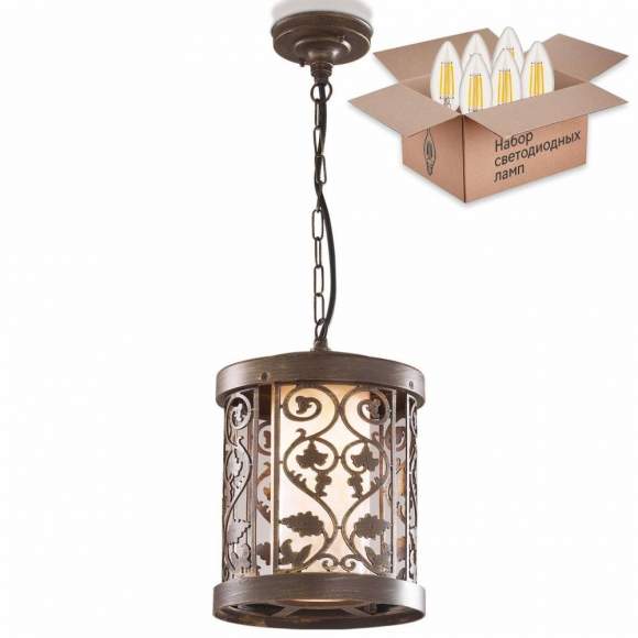 Уличный подвесной светильник с лампочкой Odeon Light Lagra 2286/1+Lamps Е27 Свеча