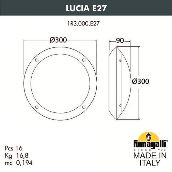 1R3.000.000.AYE27.CL1 Уличный настенный светильник Fumagalli Lucia Backlit
